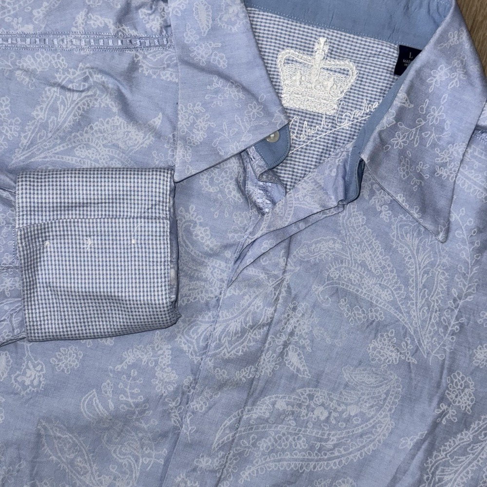 Robert Graham Long Sleeve Button Up Jacquard Paisley Flip Cuff Mens L Light Blue